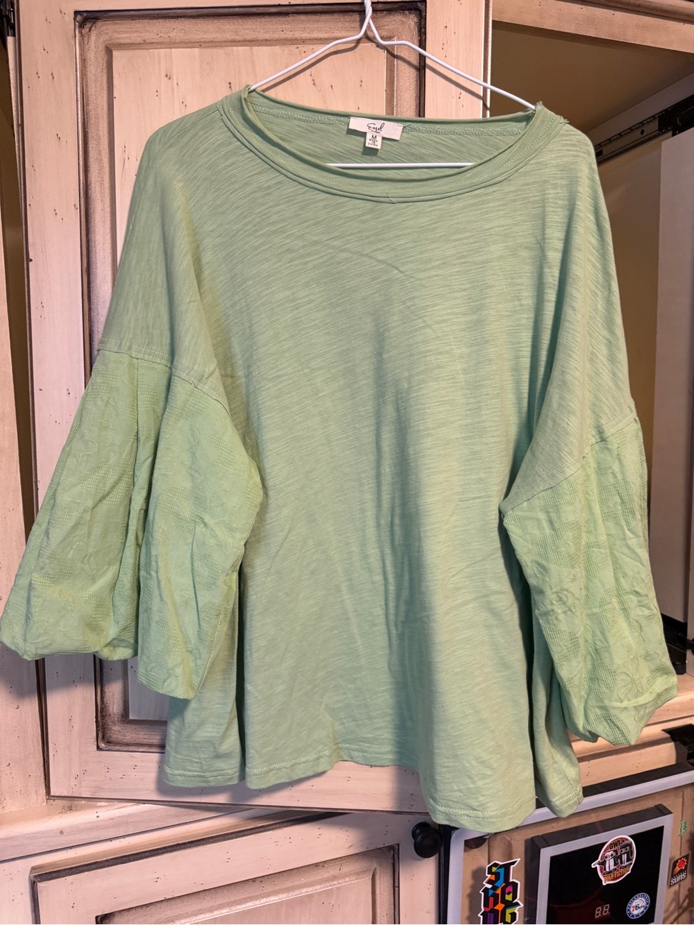 easel Mint Green Balloon Sleeve Top